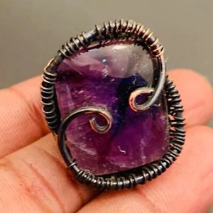 Amethyst Gemstone Copper Wire Wrapped Handmade Ring Jewelry - Picture 1 of 3