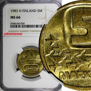 Finland Aluminium-Bronze 1983 N 5 Markkaa NGC MS66 TOP GRADED KM# 57 (050) - Picture 1 of 4