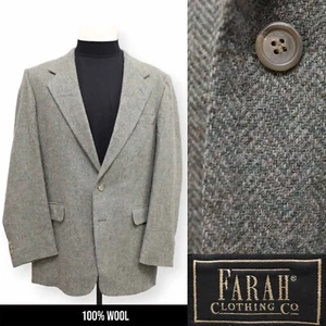 FARAH VINTAGE TWEED mens olive HERRINGBONE sport coat suit jacket blazer 42 L - Picture 1 of 13