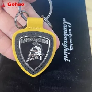 New Leather Alloy Badge Keychain for Huracan Aventador Murcielago Gallardo Urus - Picture 1 of 9
