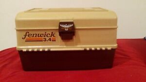 Vintage Fenwick 3.4 Woodstream Fishing Tackle Box Large Tan 4 Tier Trays Clean