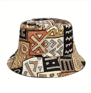 Sombrero de cubo vintage geométrico reversible unisex talla única, pesca, sol, agua nuevo con etiquetas - Imagen 1 de 5