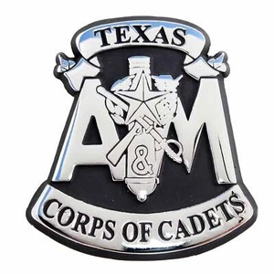 Texas A&M AGGIES NCAA Corps Di Cadetti Logo Solido Metallo Cromo Auto Stemma AMG - Picture 1 of 1