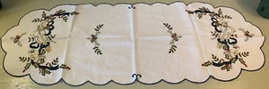 Runner da tavolo scrivania smerlato punto ago natalizio campane nastro agrifoglio 38”x14” vintage - Foto 1 di 5