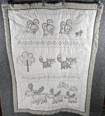 Trend Lab Baby Blanket Comforter Woodland Animals Creatures Grey White - Image 1 of 4