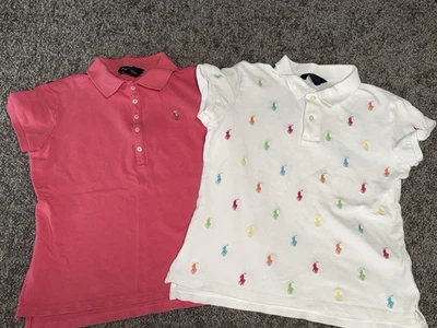 Polo Ralph Lauren Girl'sAll Over Print Polo White Solid Pink XL 16 Lot Of 2 - Image 1 of 4