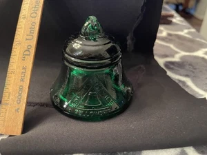 Telephone Pioneers of America Green Glass Paperweight Bell 1992 Loyalty Service - Picture 1 of 10