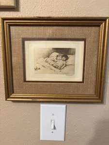 Vintage edles Kinder Schlafrecht mit dem Titel "KINDHEIT" Sepia braun gerahmt mattiert - Bild 1 von 3