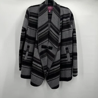 Savile Row Coat Womens Large Wool Blend Stripe Wrap Belted Warm Jacket - Image 1 of 4