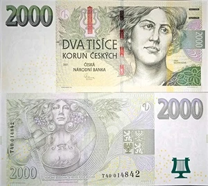 2000 Korun Czech Republic UNC 2007 Pick#26, PREFIX T, CHEAPER IN EUR, SEE DESCR. - Picture 1 of 1