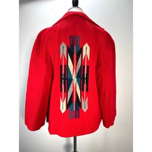 Vtg Chimayo Jacket Medium Red Multicolor Hand Woven Wool Southwest Americana 40s - Picture 1 of 10