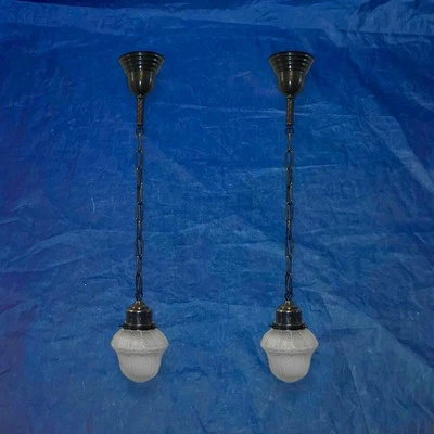 Par de luces colgantes cableadas latón esmerilado 11F Foto 1 de 4