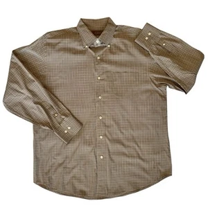 Tasso Elba Men's Size Large Cream Brown Plaid Long Sleeve Button Down Shirt - Picture 1 of 7
