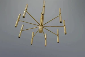 Italian Vintage Sciolari Tube Brass Chandelier 9 Arm 18 Bulbs Living Room - Picture 1 of 9