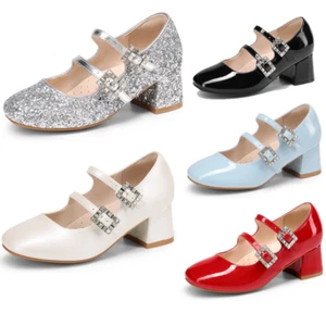 Girls Classic Mary Jane Pump Shoes Square Toe Princess Party Dress Shoes - Picture 1 of 38