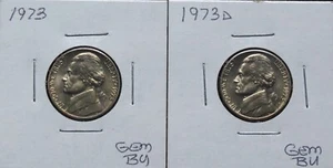1973 BU+, 1973D BU+,  Jefferson Nickel 2J23KRCS-1 -2 - Picture 1 of 4
