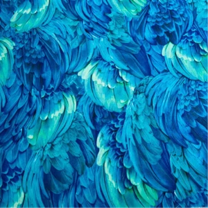 Fabric Bird Feathers Blue Tropical Cotton KAUFMAN 1/4 Yd SRKD-18906-197 - Picture 1 of 6