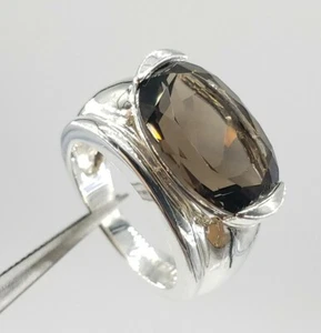 Huge Smoky Quartz Sterling Silver Ring Size 5 Womens Mens Gemstone Modernist 925 - Picture 1 of 13