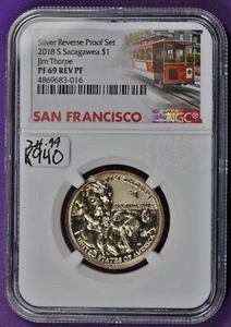 2018-S Sacagawea Dollar. Jim Thorpe. In NGC Holder. PF 69 REV PF. K940 - Picture 1 of 2