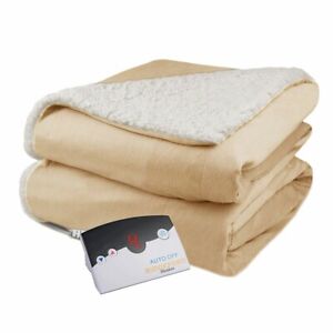 Heated Blanket Fleece Electric Throw Blanket Fast Heating Twin Size CAMEL