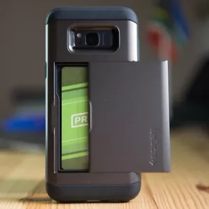 Samsung Galaxy S8 S9 Plus Slide Wallet Card Case CS + Glass - Picture 1 of 14