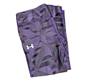 Under Armour Leggings Girls YL Purple Geometric Compression UA Crop - Picture 1 of 9