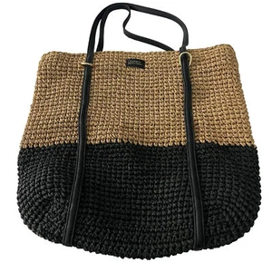 Lauren Ralph Lauren Womens Black Beige Inner Pockets Double Handle Tote Bag - Picture 1 of 8