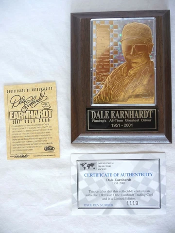Dale Earnhardt 23 Karat Gold Card on Plaque International Collectors Society Cover