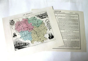 CREUSE - CARTE DEPARTEMENTALE FRANCE + RECIT HISTORIQUE - XIXe Ed MIGEON 25x31cm - Picture 1 of 1