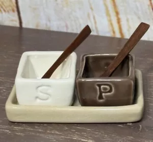 Bandeja de 2 cucharas de cerámica marrón crema marrón tostado crema cerámica Pottery Barn - Imagen 1 de 3
