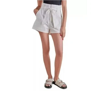 Steve Madden Women's XL High Waist Cinch Paperbag Shorts Tie Cotton White NWT - Picture 1 of 14