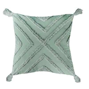 Boho Throw Cushion Covers, Woven Tufted Decorative Pillow 18" x 18" Sage green - Picture 1 of 3