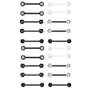 20PCS Barbell Ring 14G 316L Stainless Steel CZ Tongue Rings Body Piercing - Picture 1 of 16