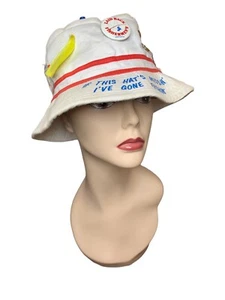 Vtg LAID BACK FISHERMAN'S ASSOC. Bucket Hat DIY White Pins Lures Novelty Dad '89 - Picture 1 of 6