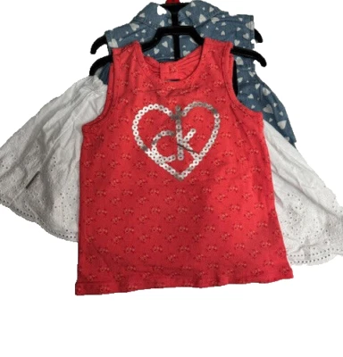 CALVIN KLEIN GIRLS 3 PC 2 BLOUSE/SKIRT SET (CORAL/WHITE/DENIM 6)NWOT - Image 1 of 4