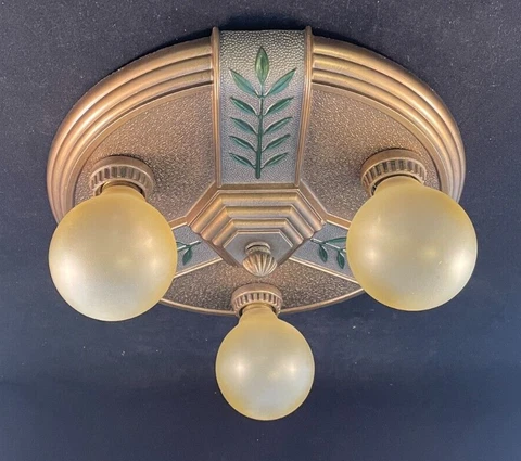 1930s cast metal 3 light flush mount light fixture Cover