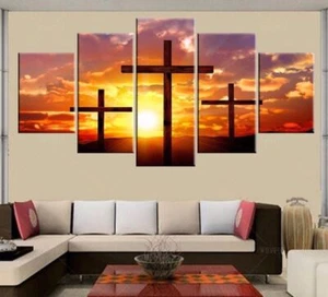 Sunset Christian Jesus Cross Religious Canvas Prints Painting Wall Art Decor 5P - Picture 1 of 1