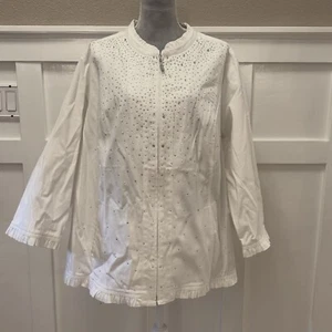 NWT Quacker Factory White Embellished Jacket Size:3X Rhinestones & Ruffle Collar - Picture 1 of 15
