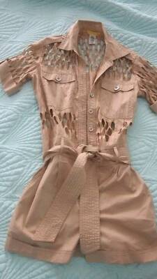  Catherine Malandrino Bronceado Recortado Pantalones Cortos Pequeño Talla 0 Cinturón Mameluco Mono Safari Foto 1 de 4