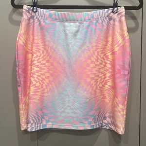 Forever 21 Pastel Colorful Checkered Silky Bodycon Mini Skirt Sz L - Picture 1 of 4