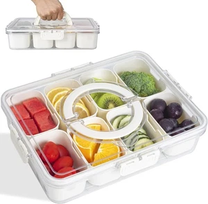 8 Compartment Snack Box Food Grade Airtight Storage Container with Lid Handle - Picture 1 of 6