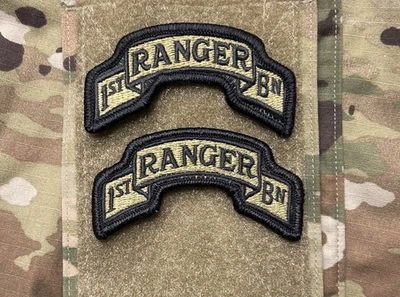 US Army 1st Ranger Batallion Scrolls (2) OCP w/ Hook 75th Regiment Patch ACU - Image 1 of 2