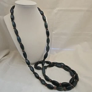 Bloodstone & Moss Agate Chunky Beaded Necklace-Green Heavy Boho Western Nature - Picture 1 of 9
