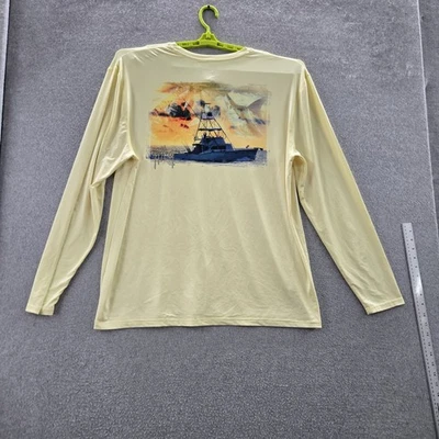 Guy Harvey Men Shirt XL Yellow Fishing Boat Marlin Performance READ - Image 1 of 4