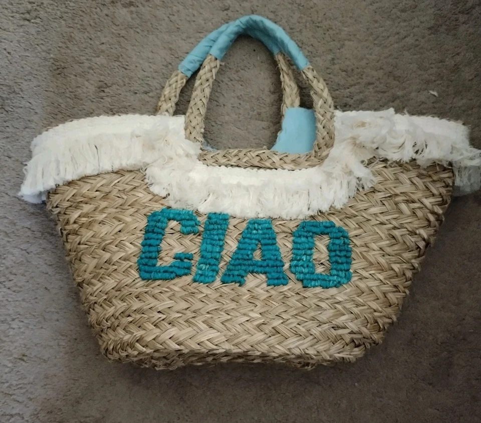 New Beach Tote Nordstrom Rack Fringe Boho Lined Grass Woven Wicker Straw Large - Image 1 of 4