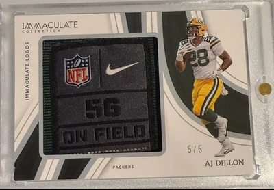 AJ DILLON 2023 Panini Immaculate Logos Nike NFL Jumbo Patch 5/5 Packers SP - Image 1 of 4