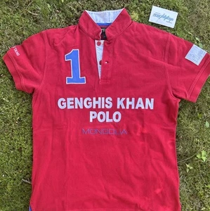 SHANGHAI TANG Polo T Shirt Mongolian Genghis Khan Polo Club Red Cotton Mens Sz S - Picture 1 of 17