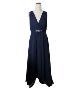 NWT eliza j crystal detail high low gown women's size 6 navy blue sleeveless - Picture 1 of 5