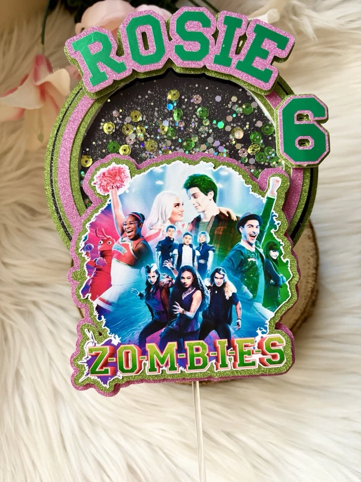 SWEETCHEEKS BOWTIQUE Zombies Personalised 3D Shaker Cake Topper Birthday Party Decor Name And Age