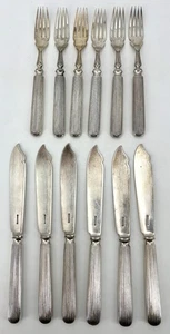 Antique VICTORIAN SILVER PLATED FISH KNIVES & FORKS x 6 - Signed AC - Picture 1 of 14